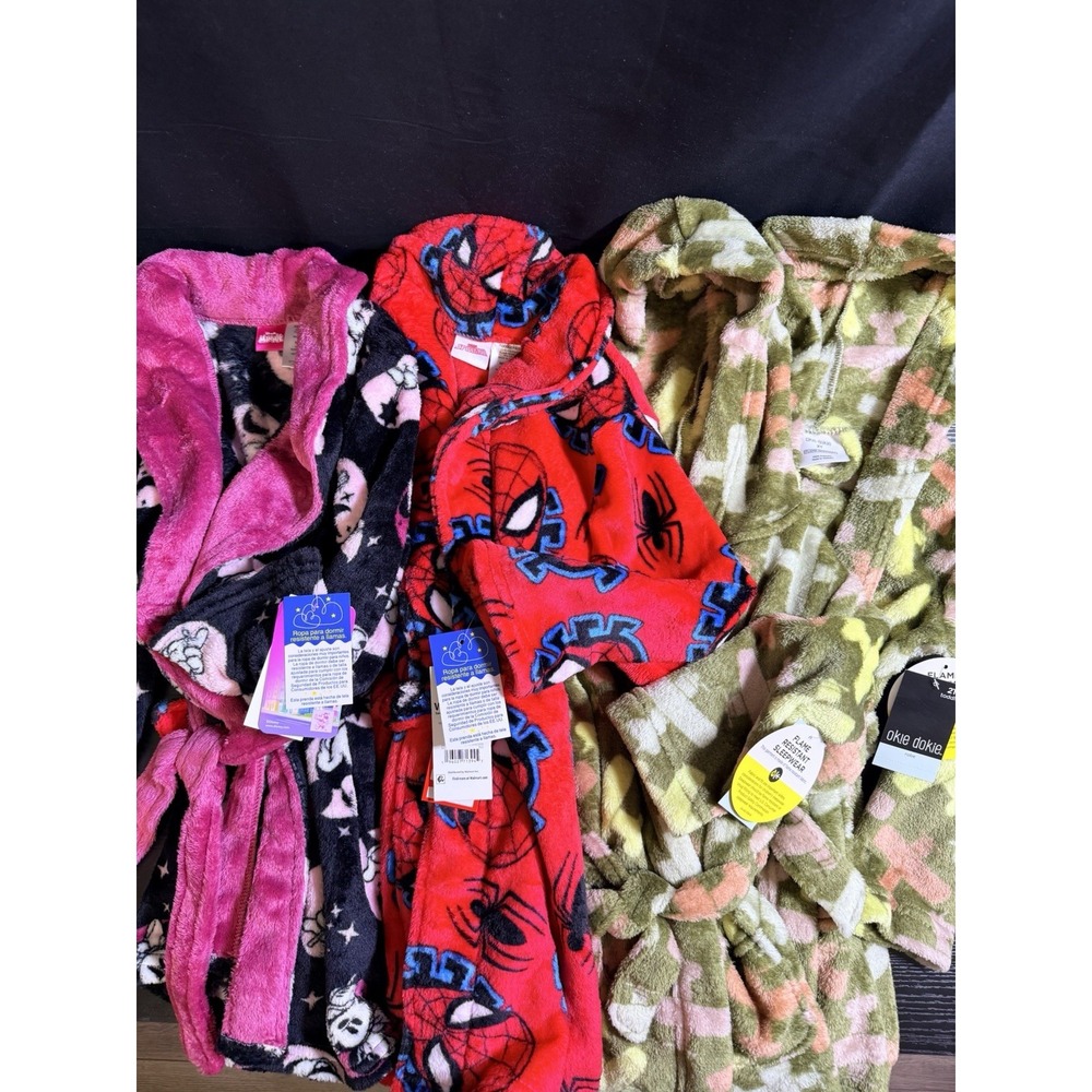 Toddler Robe Lot 4 Minnie Mouse Spider-Man Okie Dokie 5T 2T NWT Plush All 4 New